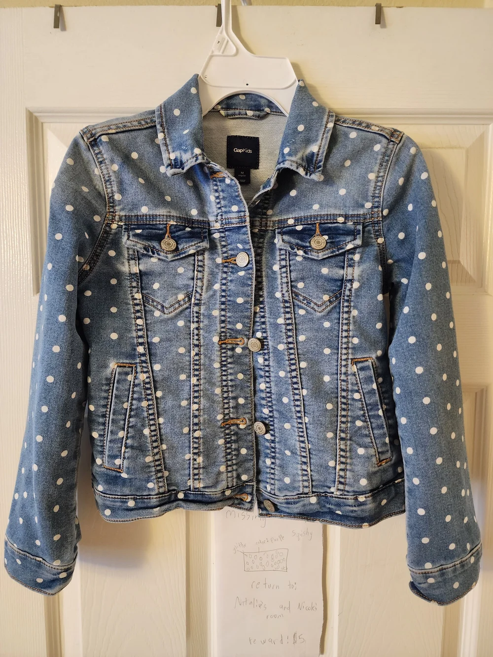 GAP Light Blue Denim Jacket with White Polka Dots